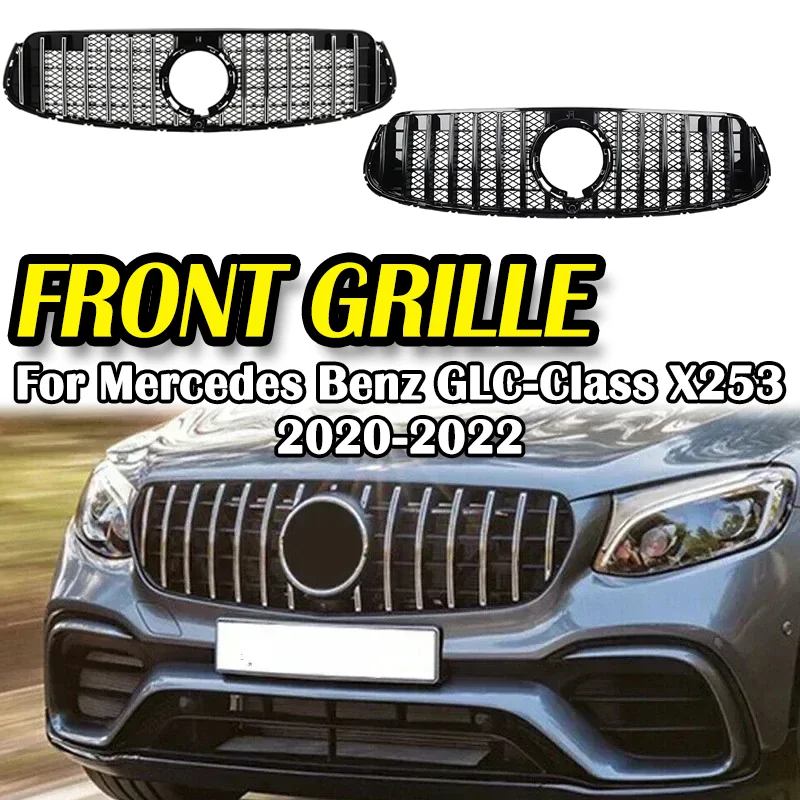 

For Mercedes GLC X253 2020-2022 GLC 200 GLC220 GLC300 Front Bumper Grille Mesh Glossy Black ABS Radiator Grille Replacement