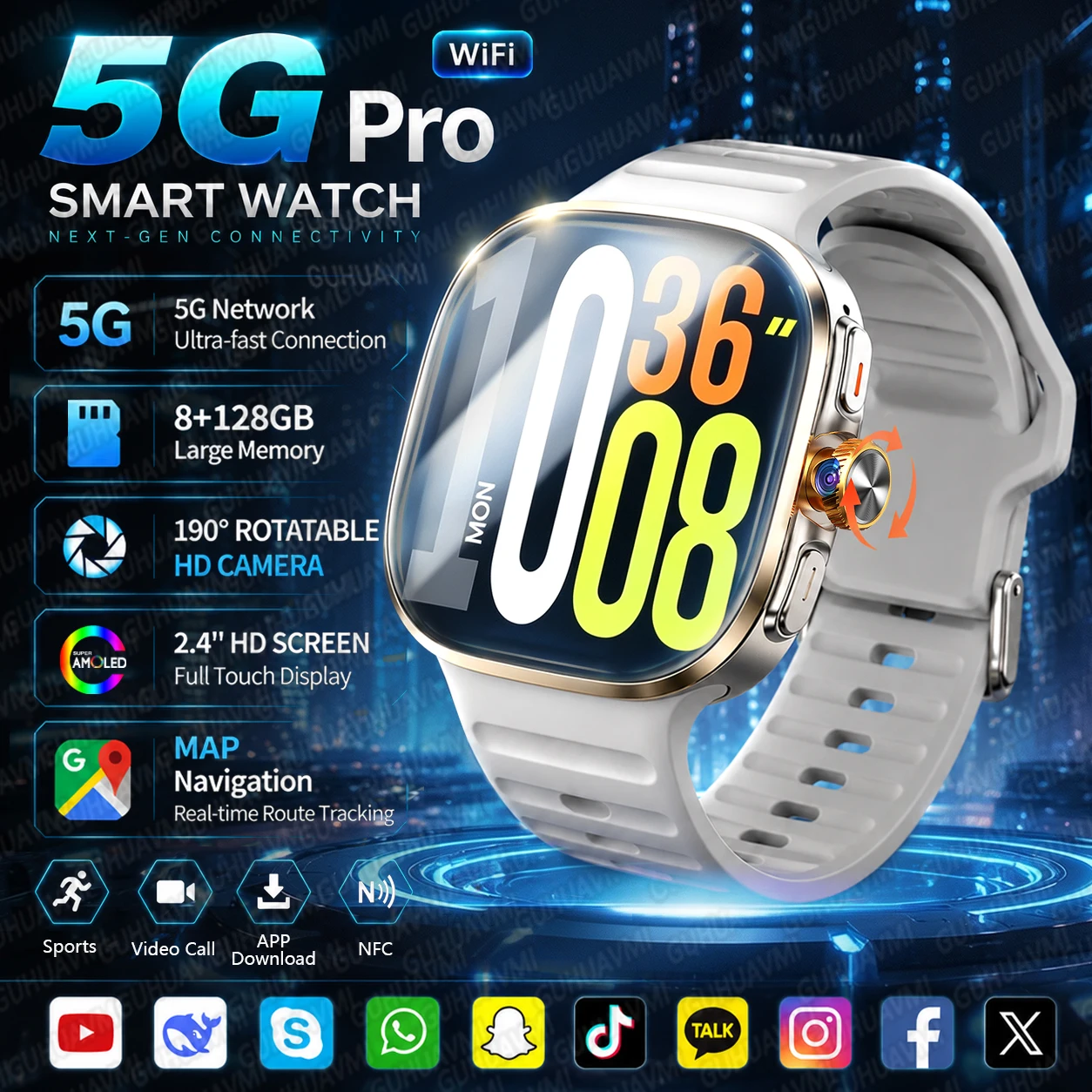 2026New 5G Network SIM Card Smart Watch GPS Navigation 1000W Camera 128/8GB RAM 2.4