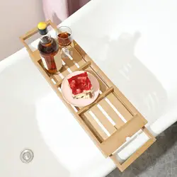 Bath Caddy Non Slip Stretchable Drinks Book Soap Expandable Bath Shelf Bathtub Tray for Tealight Towel Breakfast Bathroom Drinks