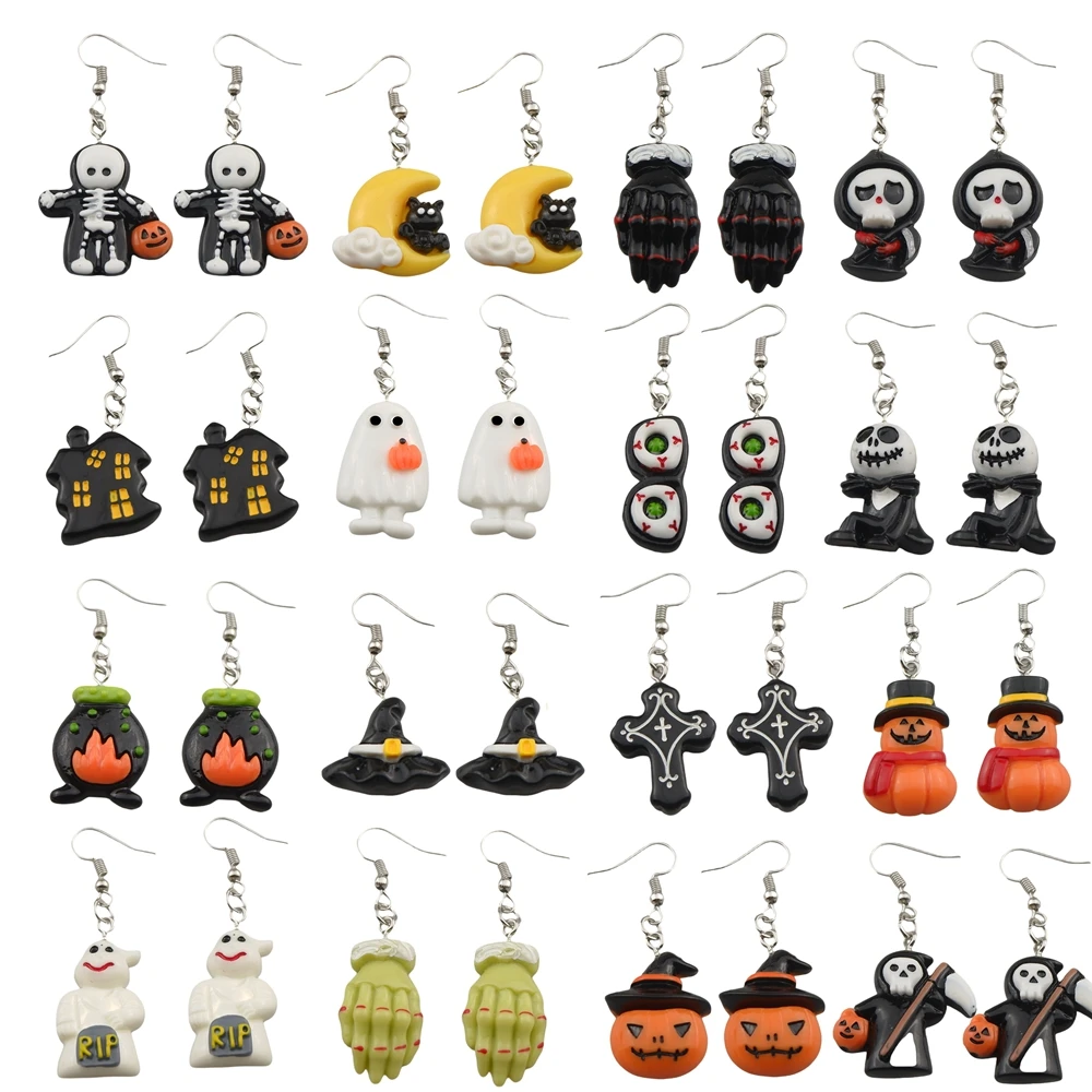Cute Halloween Earring For Women Resin Pumpkin Ghost Drop Earrings Children Handmade Jewelry DIY Gifts