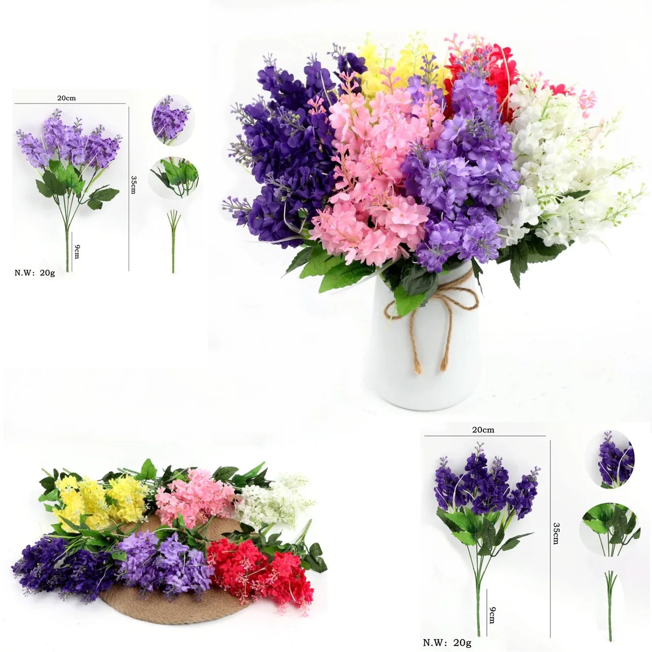 10pc Artificial Flower Bouquet 5 Heads Hyacinth 33cm Purple White Pink Yellow-Plastic For Office Party Weddings Home Decoration