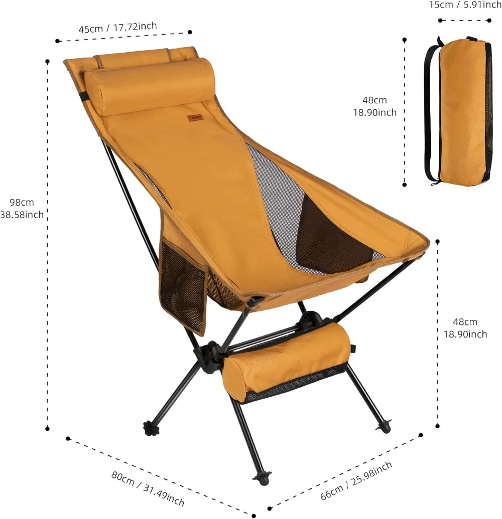 Portable Folding Camping Chair with Detachable Pillow, 330lbs Capacity, Compact Aluminum Frame for Outdoor Travel