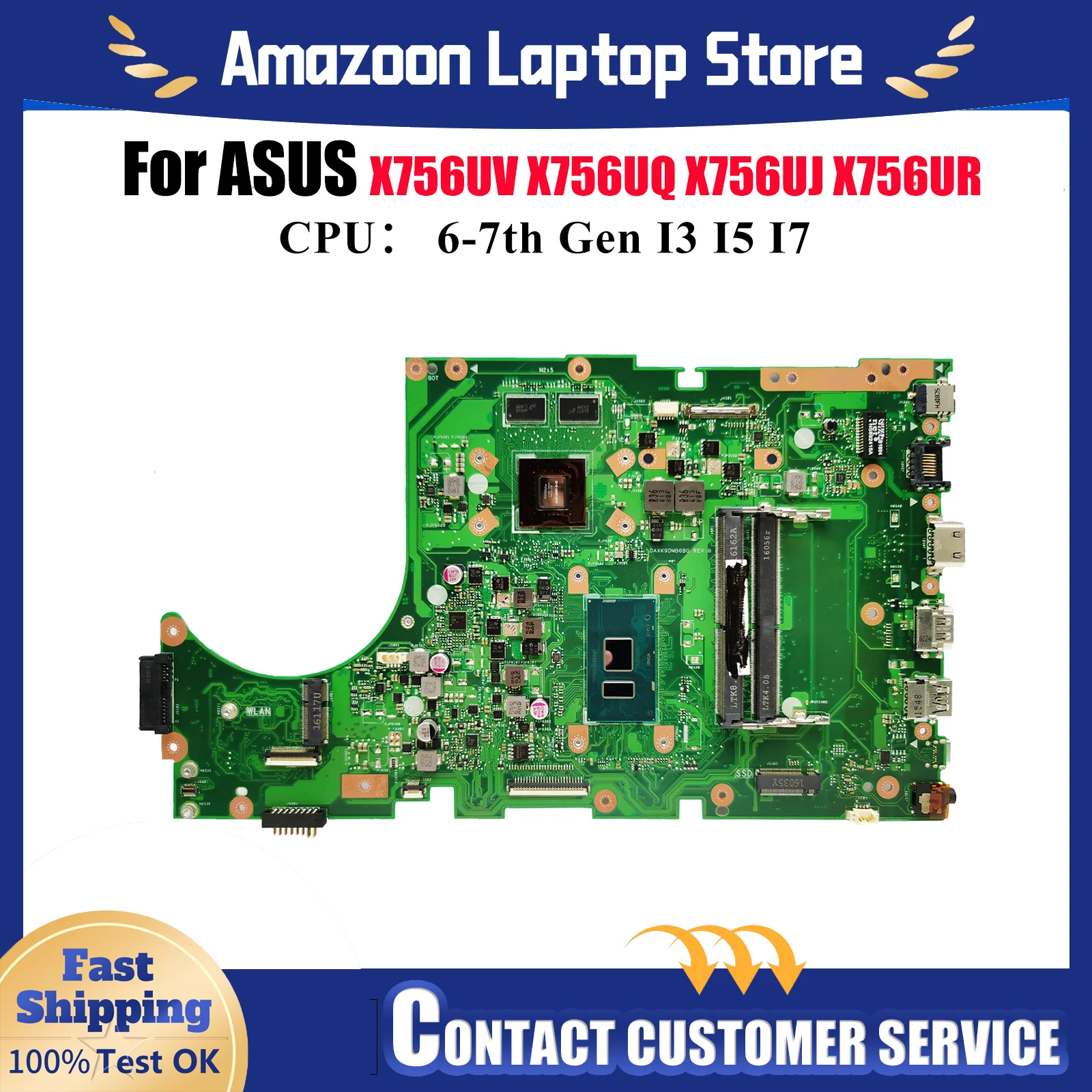 

X756UV Материнская плата для ноутбука ASUS X756UA X756U X756UAK X756UJ A756U X756UXM X756UQK X756UR X756UX X756UQ Материнская плата I3 I5 I7 CPU