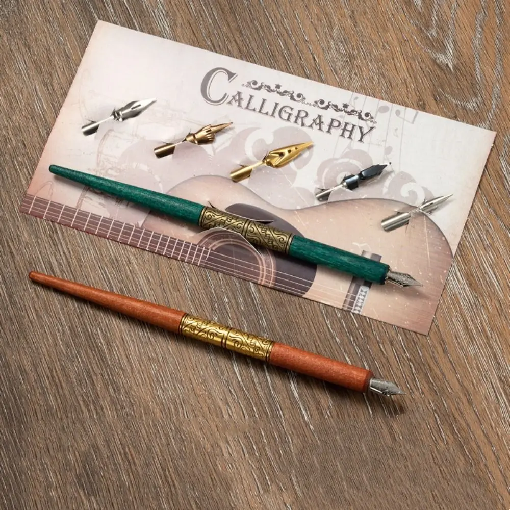 Wood Handle Dip Pen Set Animation Lettering Art Drawing Calligraphy Pen With 5 Nibs Vintage Dipping Pen Hand Writing