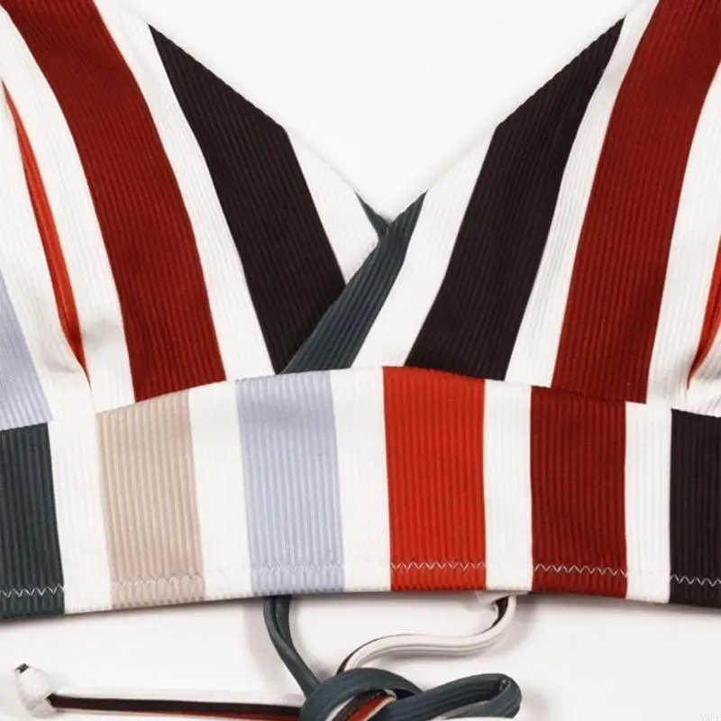 

X9FF женский полосатый комплект бикини, пляжная одежда, купальный костюм с высокой талией, спортивный купальник