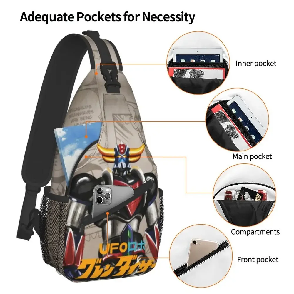 Grendizer Anime Sling Crossbody sırt çantası erkekler özel UFO Robot Goldorak omuz göğüs çanta bisiklet kamp sırt çantası