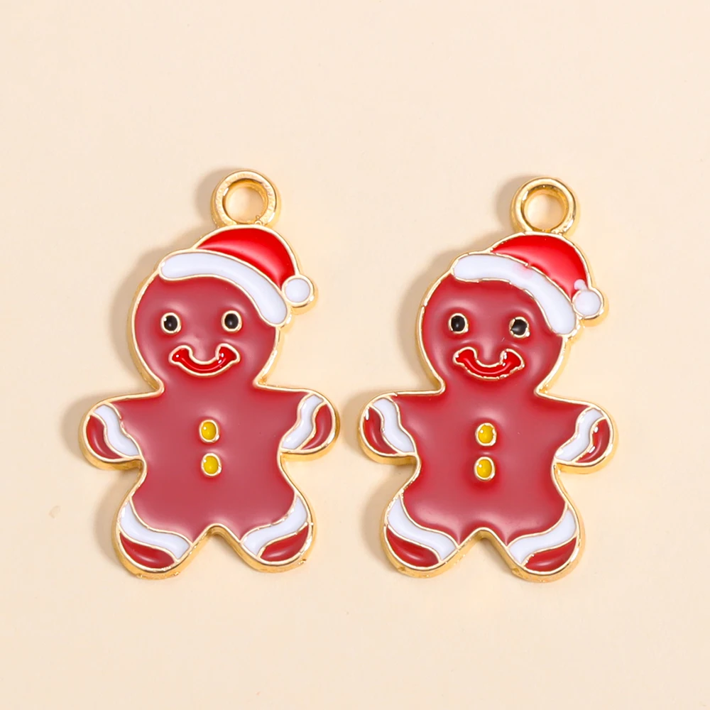 10Pcs Santa Claus Gingerbread Man Christma Tree Enamel Charm for Christmas Earrings Necklace Pendant Jewelry Making Metal Crafts