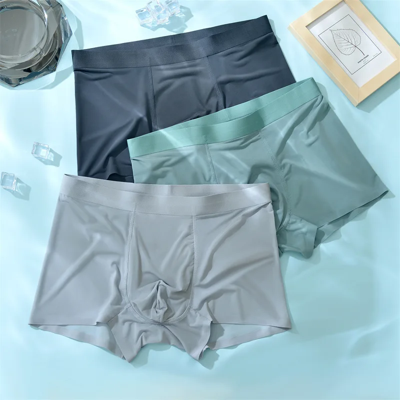 Men Panties Graphene Antibacterial Man Underwear Solid Ice Silk Seamless Plus Size Breathable Boxer Shorts For Male Underpants