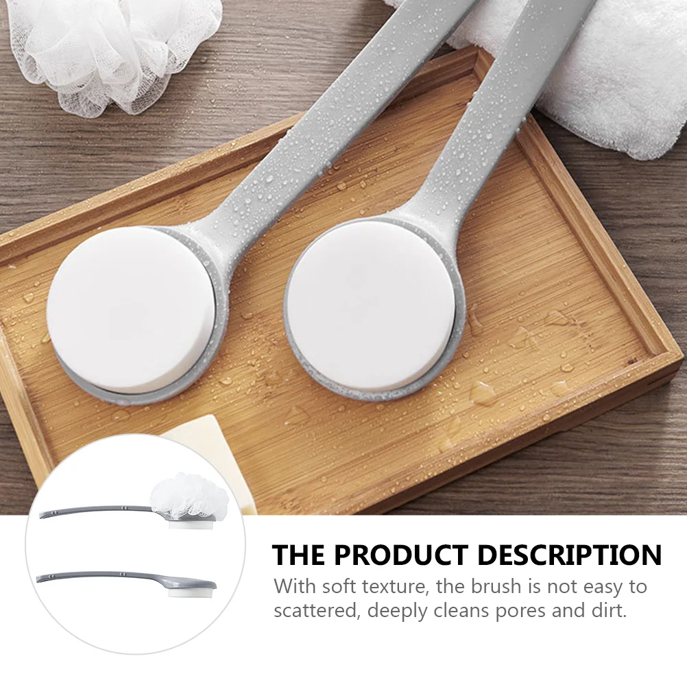 

2Pcs Shower Brush Soft Bristles Body Cleaning Brush with Sponge Long Handle Back Scrubber for Deep Pore Clean Massaging Bath
