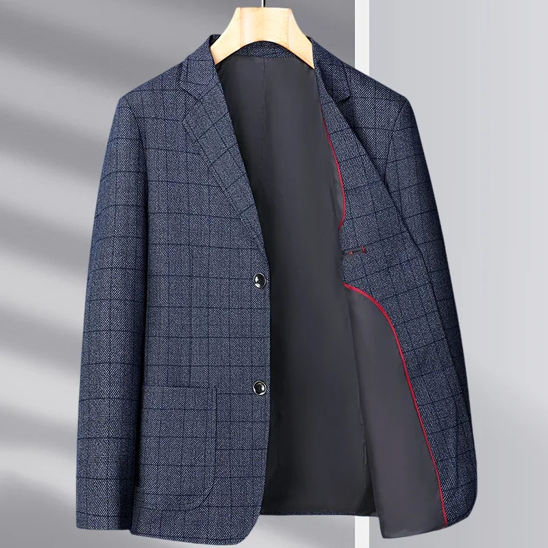

2025 Blazer Men's Business Gentleman Wedding Fashionable Checkered Best Man, Slimming and Casual Middle-aged and Elderly Blazer