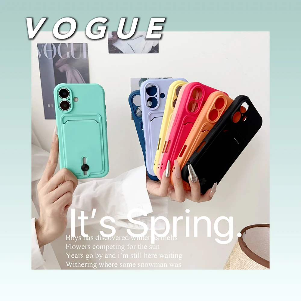 Weiche Silikon-Kartenhalter-Brieftaschen-Handyhülle für iPhone 17 16 16e 15 14 Plus 13 12 Mini 11 Pro Max Plus mit Kameraschutzabdeckung – Detail 19