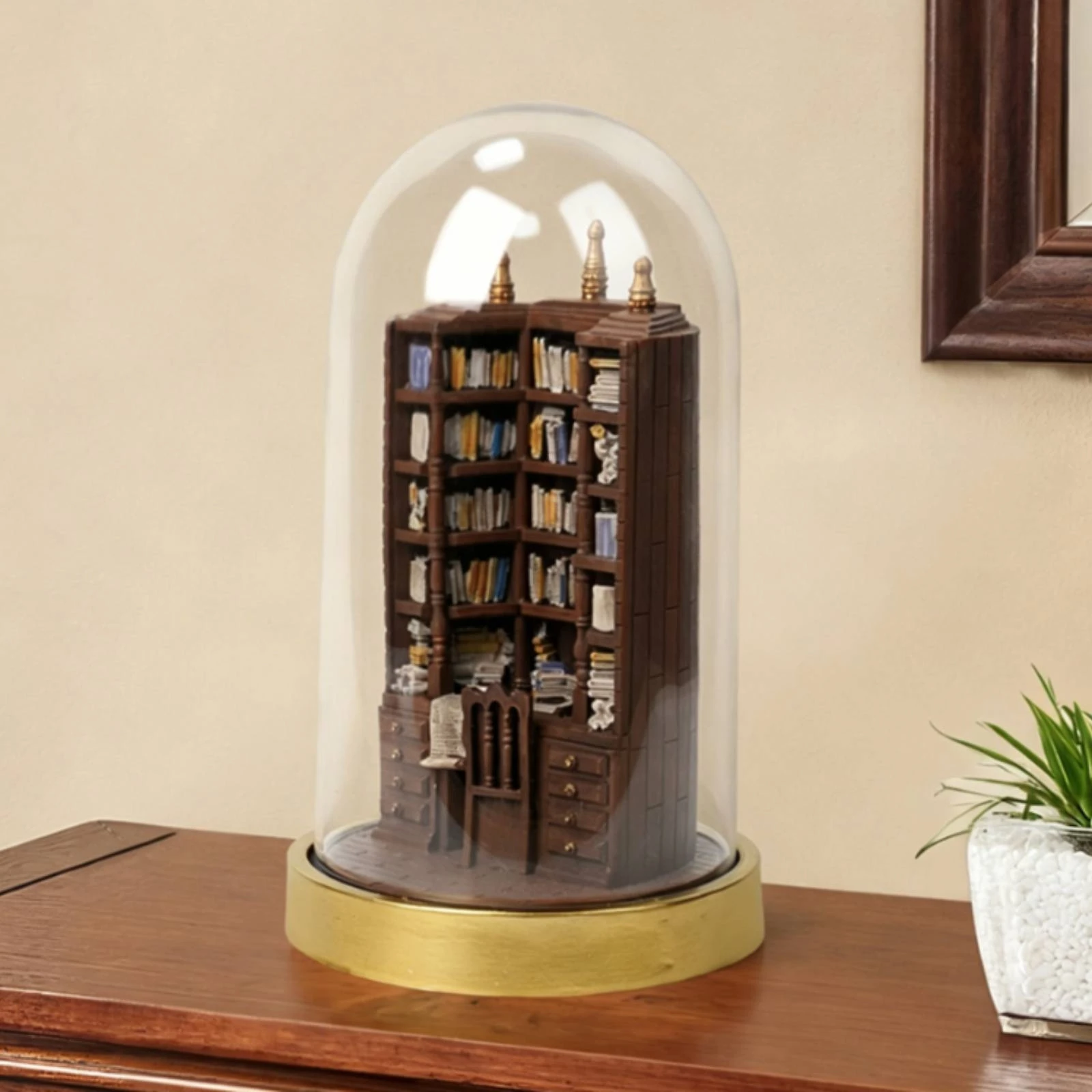 Miniature Bookshelf with Dome Cover Decorative Miniature Bookshelf Ornament Bookcase Display Piece Whimsical Decoration Artistic