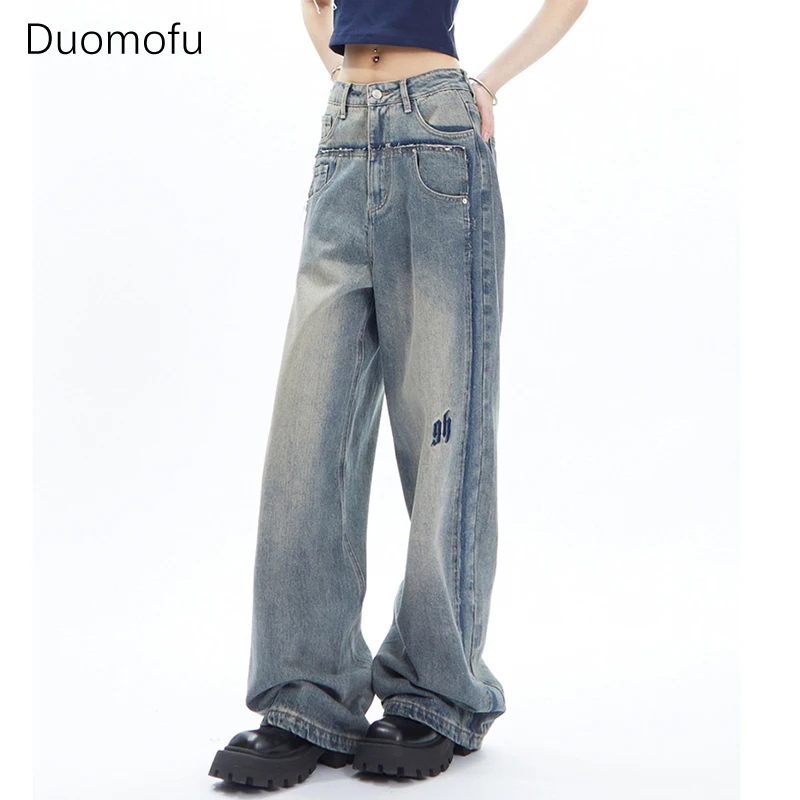 Duomofu Y2k Streetwear w stylu Vintage workowate dżinsy dla kobiet luźna szeroka nogawki spodnie koreańskie modne spodnie jeansowe w stylu Vintage