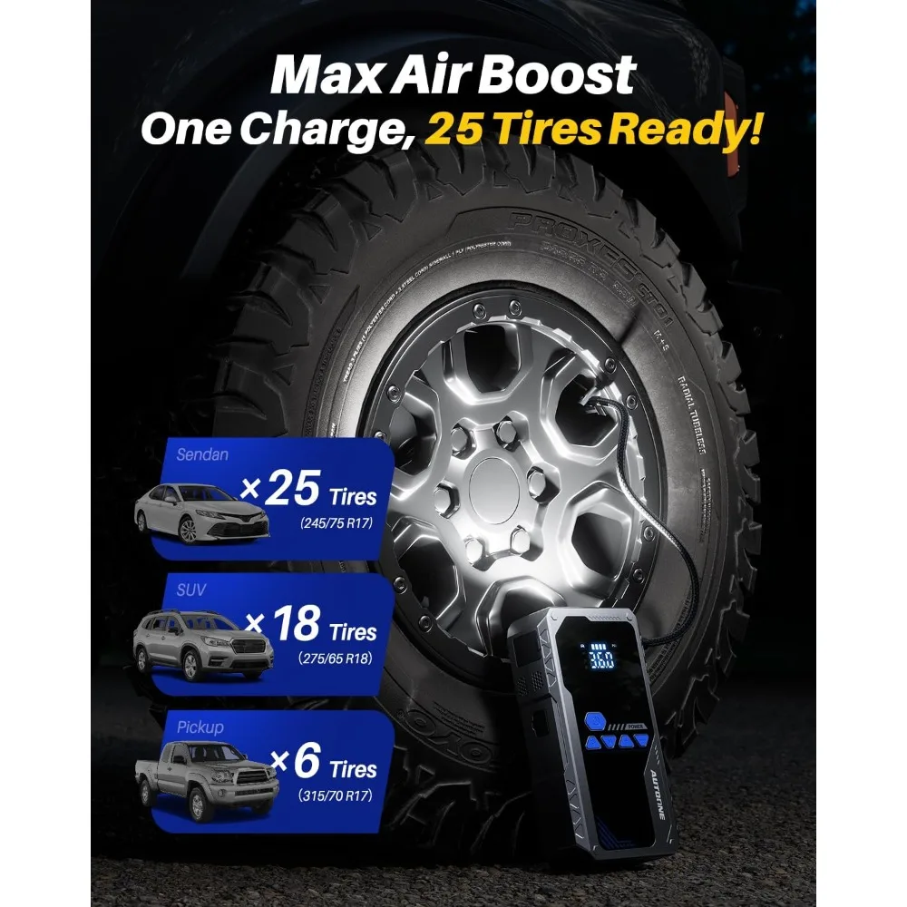 Arrancador de batería 8000A con compresor de aire (todos los gases/12L diésel), arrancador de puente de coche portátil de 150PSI