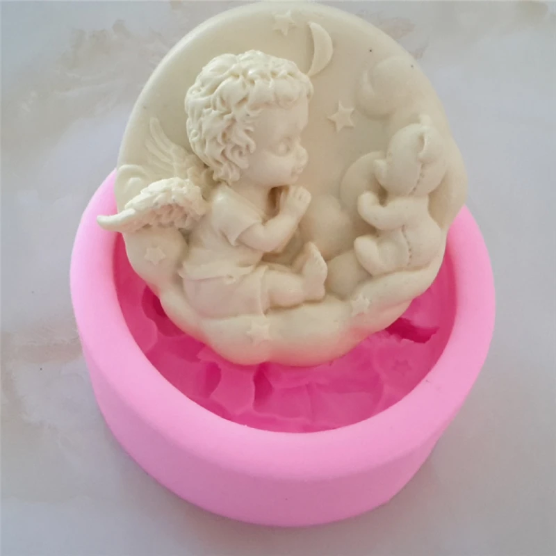 Angel And Bear Silicone Mold Soap And Candle Making Molded Parts Decorated Chocolate Cake Model Kitchen Gadgets Lace Cake H442