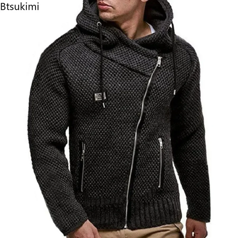 

2024 Men's Casual Knitted Sweaters Autumn Winter Zipper Cardigan Sweater Men Full Sleeve Hooded Knitted Sweater Knitwear Coat