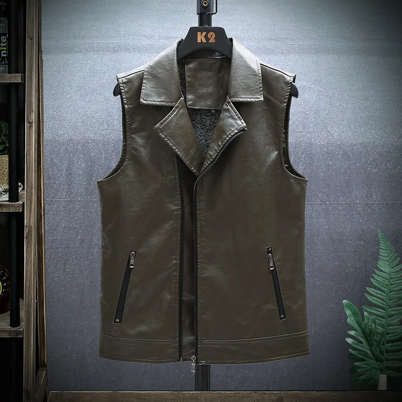

2025 men's autumn new lapel, slim fit, locomotive PU leather vest