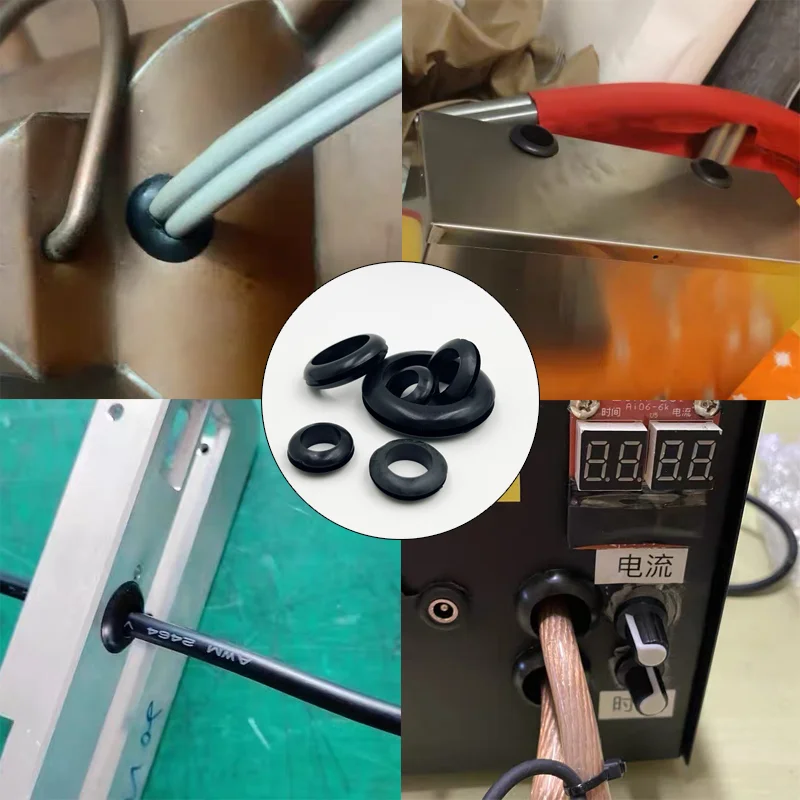 Bobina protettiva su entrambi i lati in gomma nera fuori dalla scatola di distribuzione del filo O dell\'anello attraverso il cavo dell\'anello di