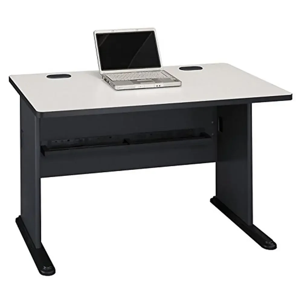48" Compact Computer Desk White & Slate Home Office Table Durable C-Leg Design Wire Management Adjustable Levelers  Series A