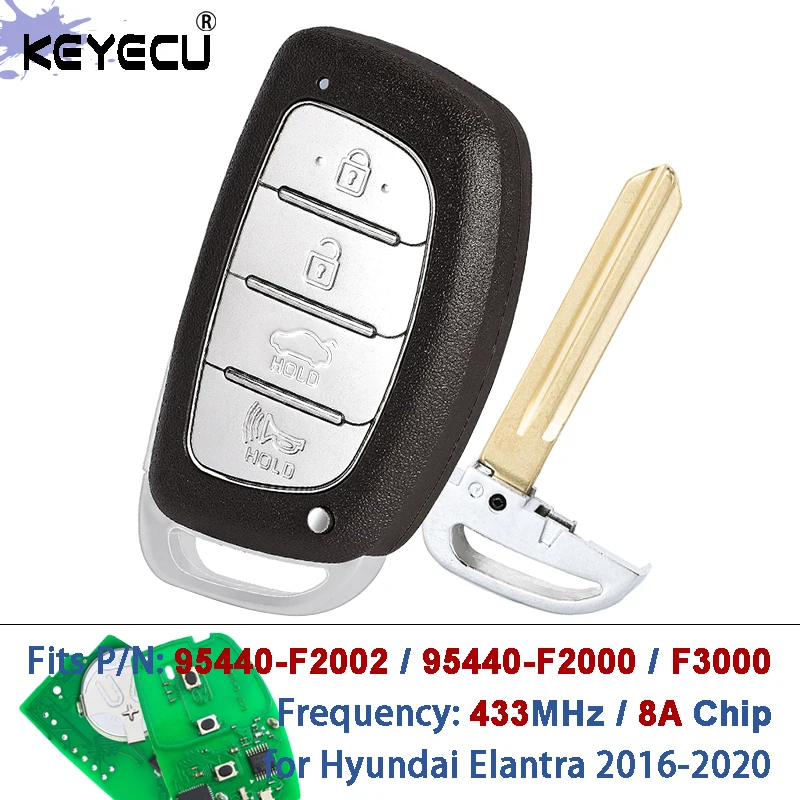 

KEYECU 95440-F2002 95440-F2000 95440-F3000 433 МГц 8A чип умный ключ дистанционного управления без ключа для Hyundai Elantra 2016-2020