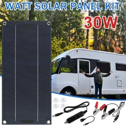 30W Solar Panel DC 12-24V Solar Cell Portable Controller Solar Plate Kit Waterproof Solar Trickle Charger Camping Outdoor Batter