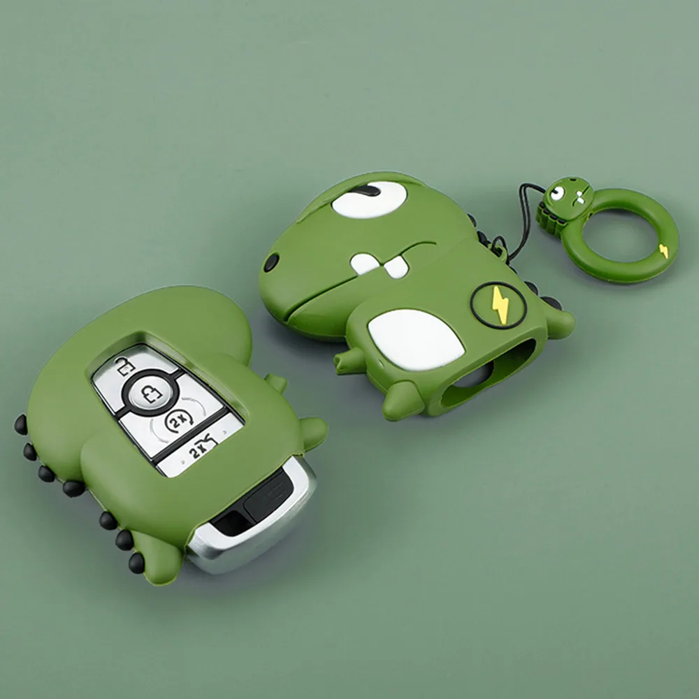 1PC Dinosaur Dragon Car Key Case Cover With Keychain Accessories For Ford Fusion Mondeo Mustang Explorer Edge EcoSport Lincoln