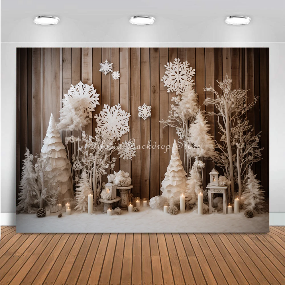 Christmas Wooden Room Photography Backdrop White Snowflake Xmas Tree Snowman Decor Background Kids Portrait Photo Studio Props