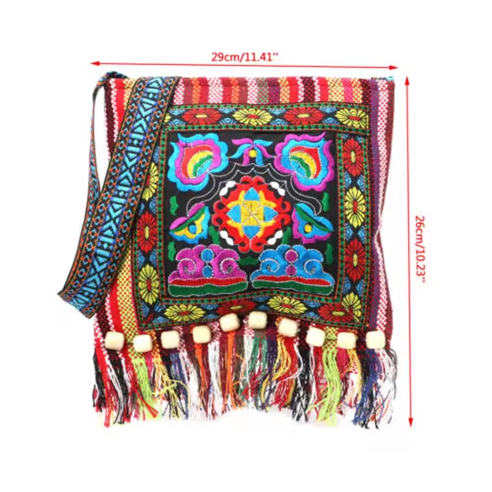 Ethnic style embroidered bag, tassel bead bag, embroidered linen shoulder crossbody bag, vintage hand woven bag