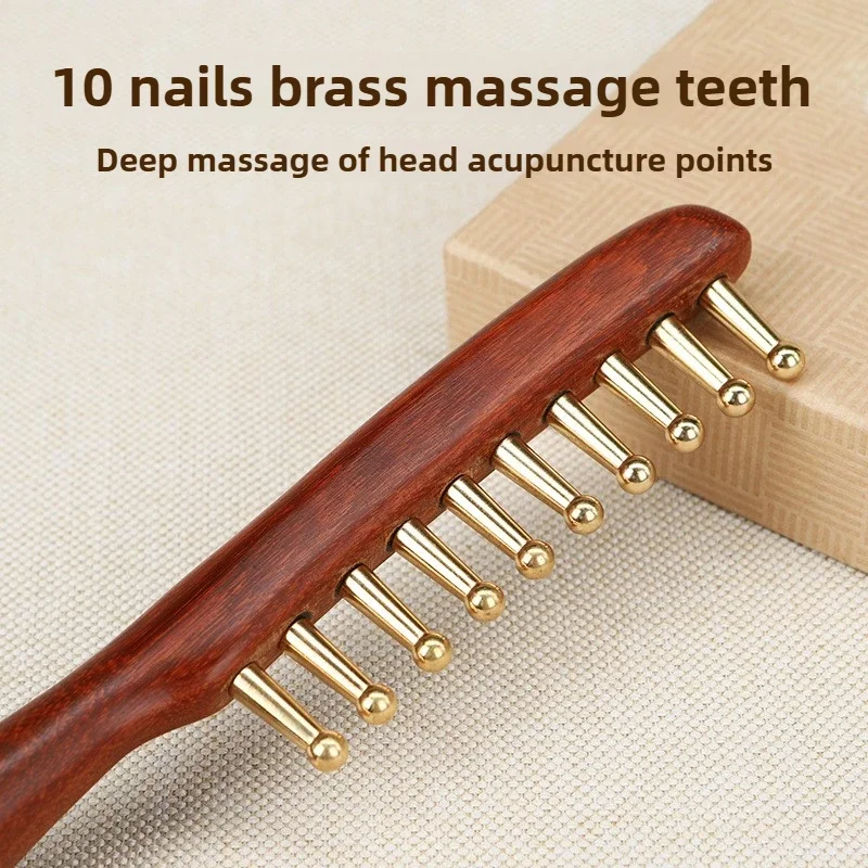 Head Meridians Massage Comb Copper Wood Meridians Comb Needling Guasha Scalp Relax Tools Long Hair Head Therapy Meridian Comb