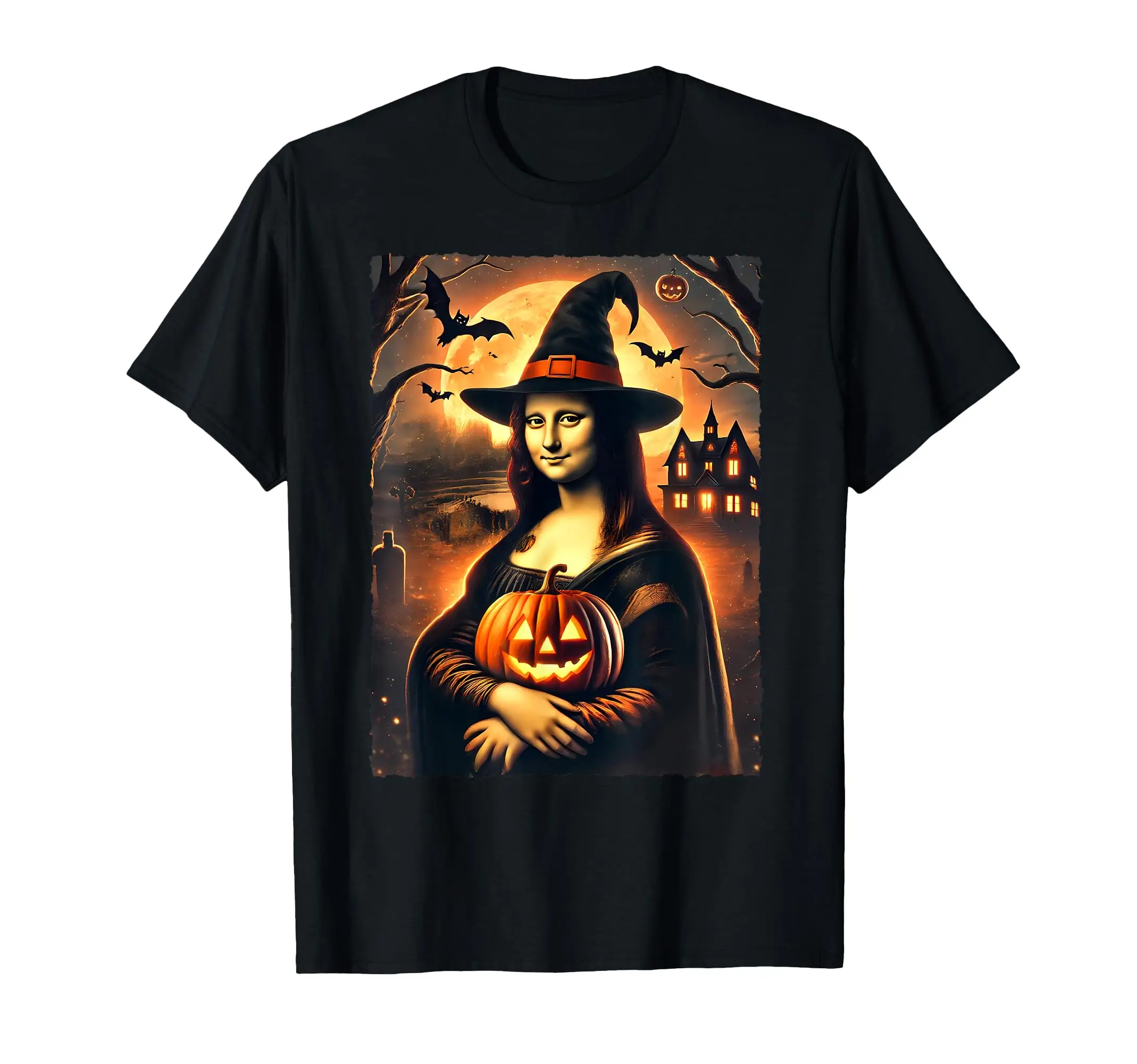 Hot-Selling Fashion Mona Lisa Halloween Art Funny Short Sleeve Men Women Leisure Drop Pure Nice Cotton Loose Tee