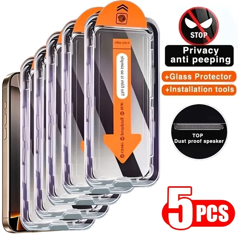 

5pcs Anti-Spy Privacy Glass For IPhone 14 15 16 17, 9H Matte Full Cover, Anti-Fingerprint Dynamic Island Compatible Easy Install