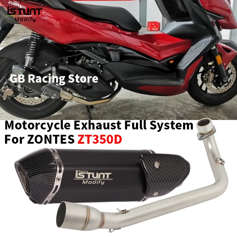 

Full system Slip On For ZONTES ZT350D 350D Motorcycle Exhaust Escape Moto Front Mid Link Pipe With Muffler Removable DB Killer