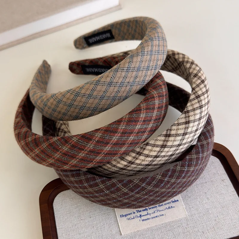 Retro Hair Hoop Headbands for Women Girls College Style Plaid Hairbands Female Fashion Hair Bands Hair Accessories Headdress 1pc