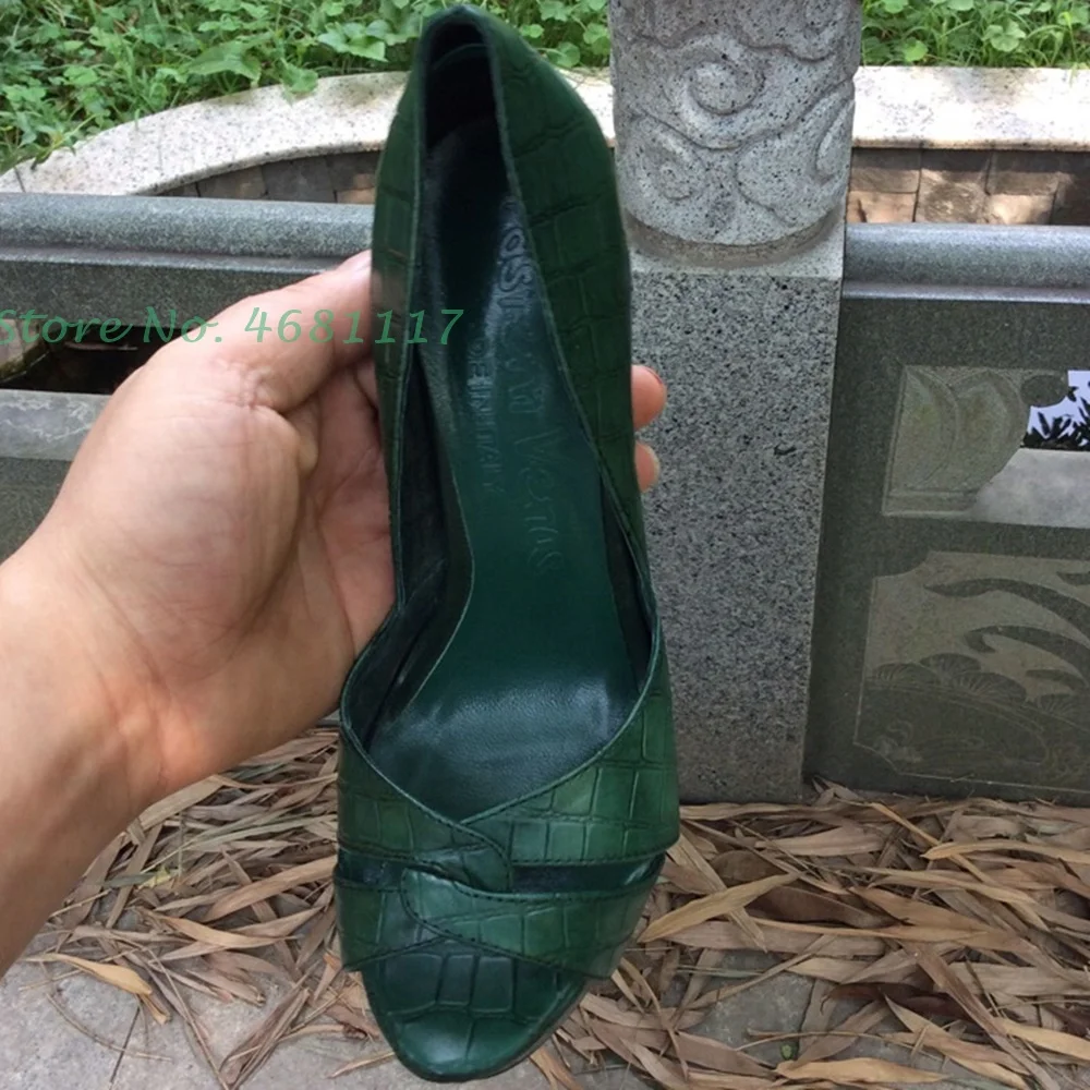 Green Platform Print Women Pumps Peep Toe Fashion Chunky Heels Designer Leather Pumps Slip On Super High Heel Dress Spring Shoes