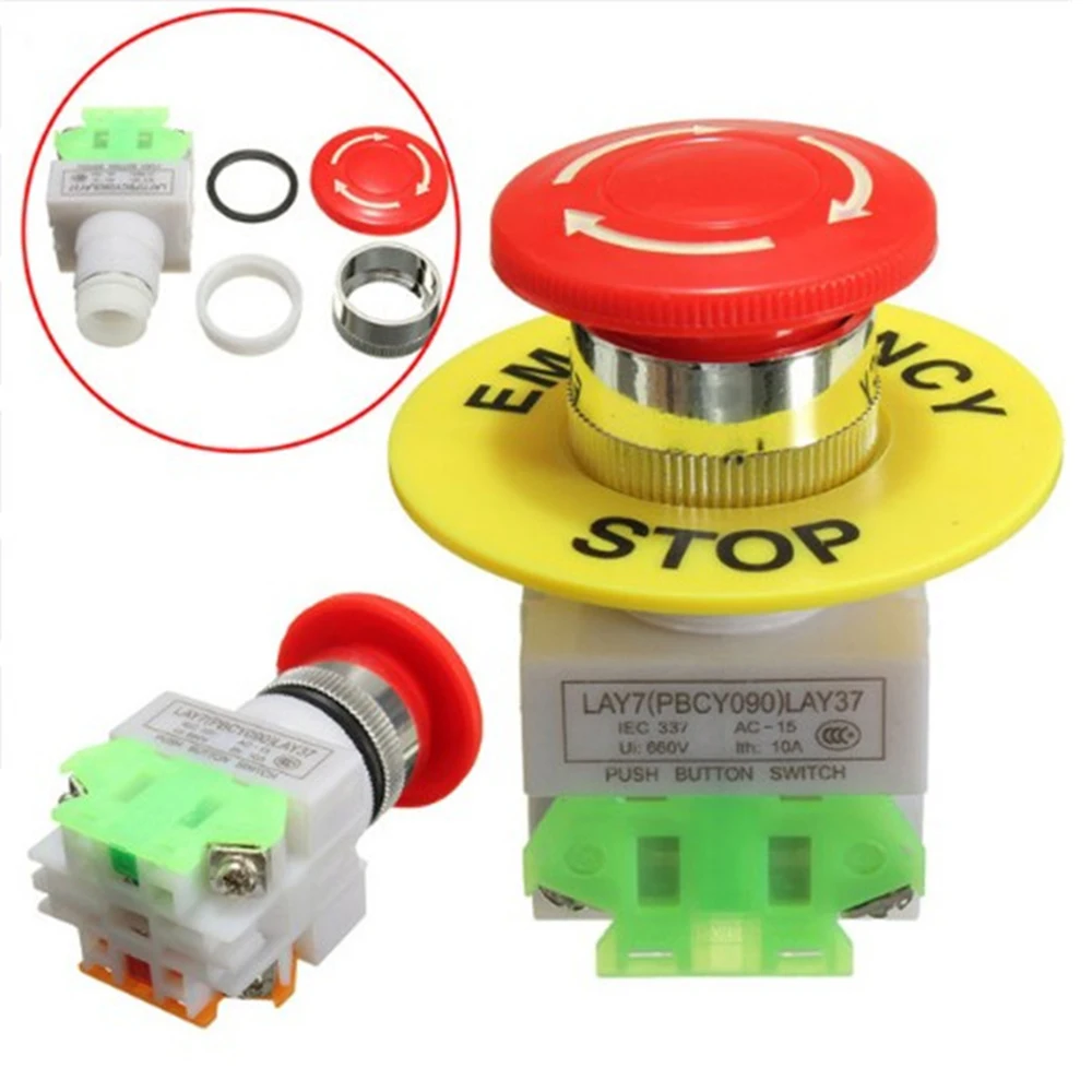 

ABILKEEN 1NO 1NC DPST Emergency Stop Push Button 22mm 30mm Red Mushroom Cap LAY37-11ZS 660V 10A Lift Elvvator Latching SelfLock