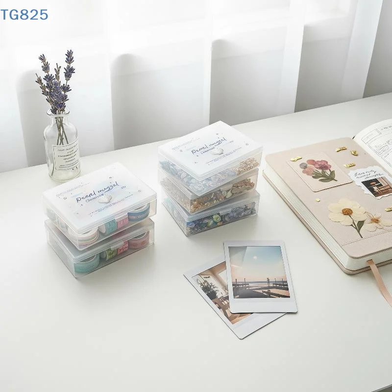 【AN】【SA】1Pcs Frosted Casual Korean Photocard Storage Box Star Polka Dot Wings Desktop Dustproof Case For Stickers Holder