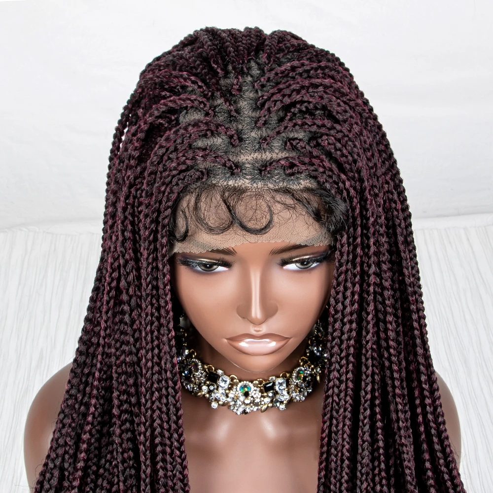 99J Synthetic Lace Front Braided Wigs Wigs with Wavy Ends with Baby Hair for Black Women Colorful Lace Frontal Braiding Hair Wig