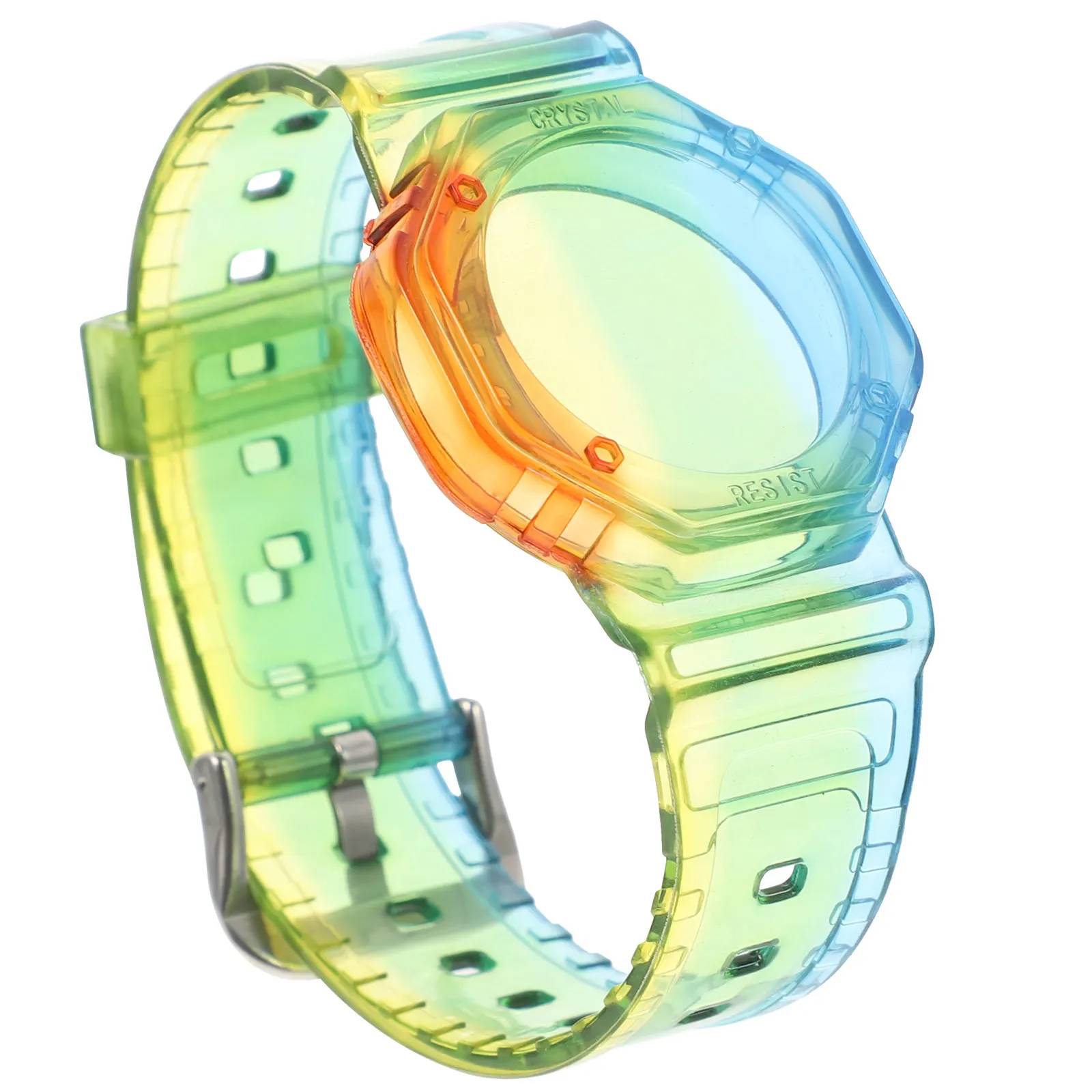 

Rainbow Protective Cover Kids Watch Band Tpu Iridescent Waterproof Bracelet Compatible Scratch Resistant