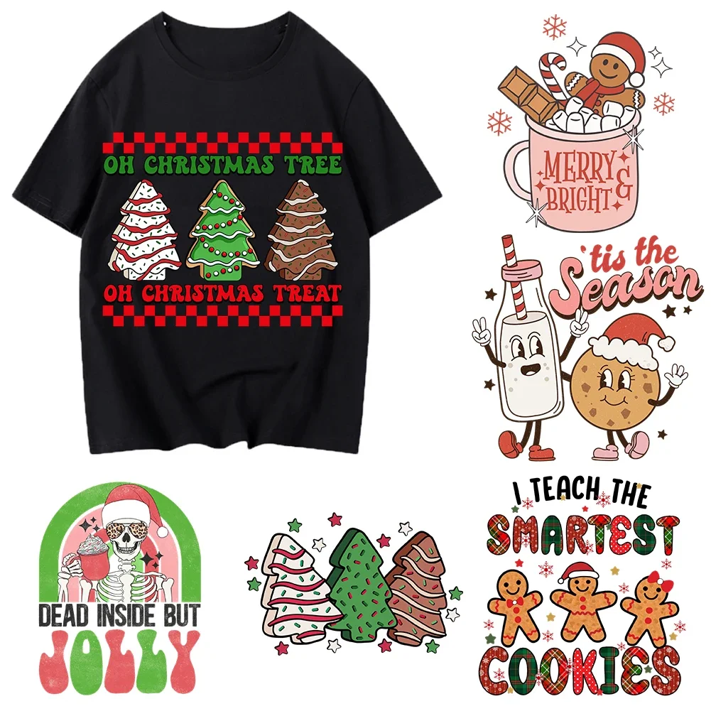 Christmas Gingerbread  Patch DIY Heat Transfer Tops Appliqued Vinyl Iron On Patches Heat Print For Shirt Socks Hat Stickers