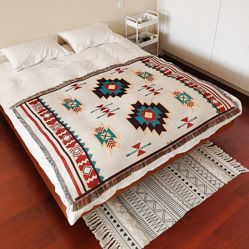 

Multifunctional Blankets for Beds Oversized Boho Throw with Fringe Tapestry Vintage Woven Throw Picnic Blankets Bed Decoration