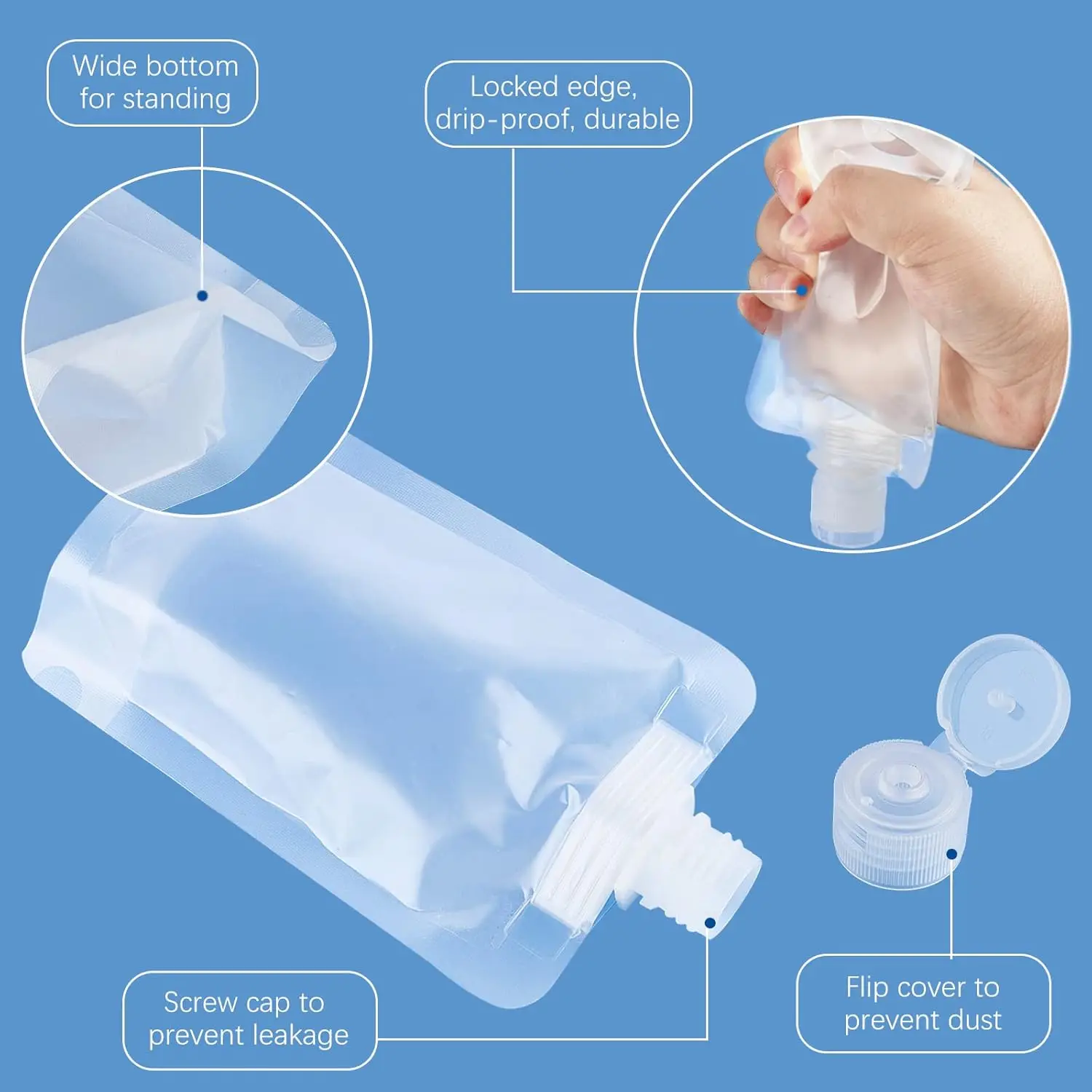 20PCS รีฟิลพลาสติกคอนเทนเนอร์เครื่องสําอางกระเป๋าเดินทางแบบพกพา Frosted กระเป๋าสําหรับแชมพูโลชั่น Squeezable กระเป๋าเก็บชุด