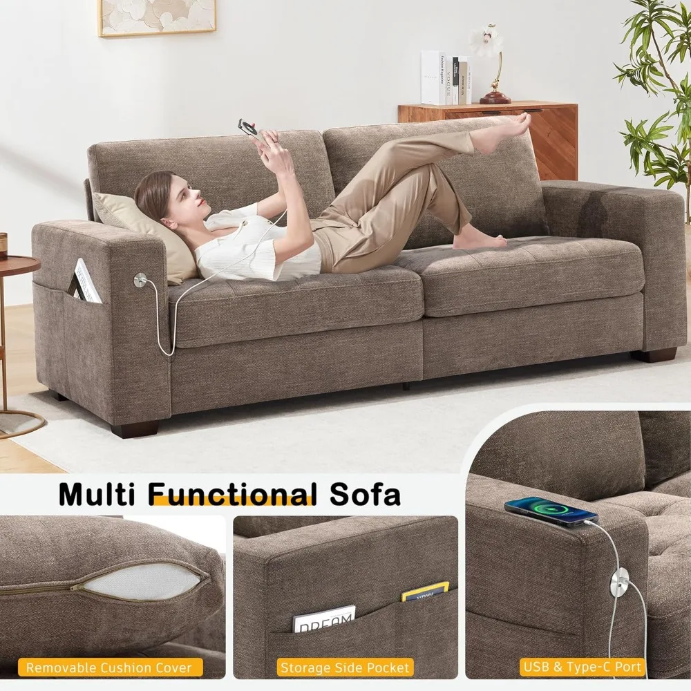 

Sofa for Living Room, Modern Comfy Sofa with Medium Firm Seat Cushion, Removable Cover,Wide Armrest,USB/Type-C, Customized