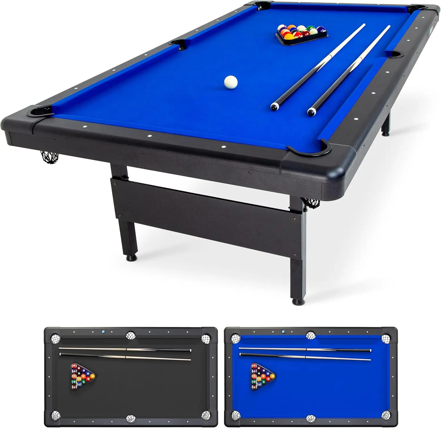 8 ft Billiards Table - Portable Pool Table-Includes Full Set of Balls, 2 Cue Sticks, Chalk and Felt Brush; Choose Size and Color