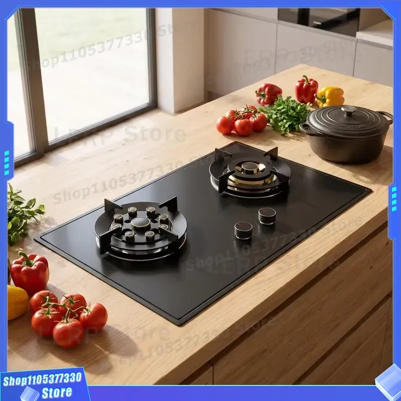 Dual Head Gas Stove Embedded Frosted Glass 9 Hole Copper Burner Fully Sealed LPG Natural Gas Cooktop High Efficiency A Grade