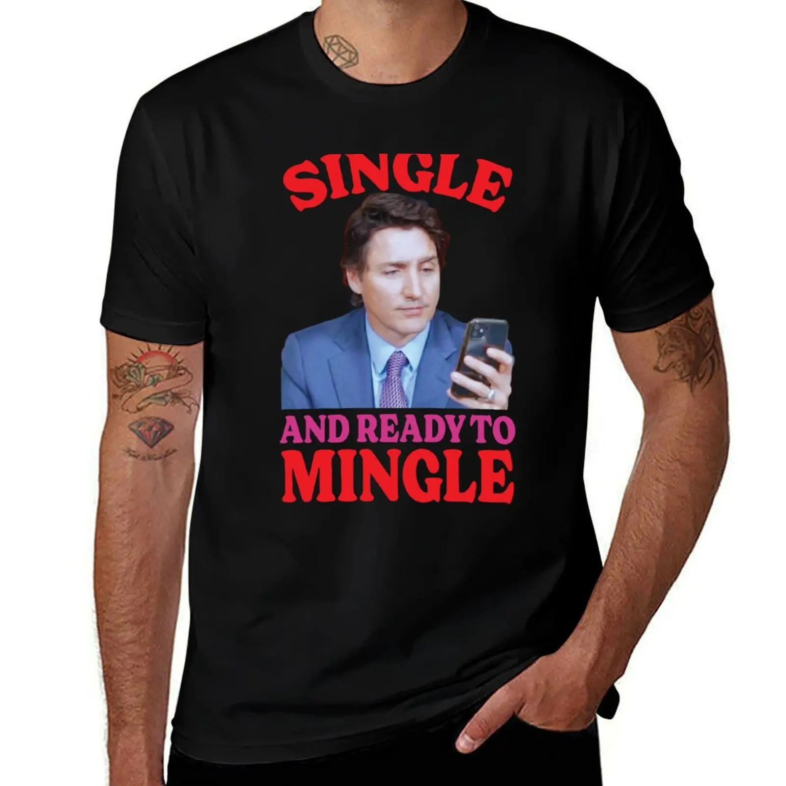 Single and Ready to Mingle (Justin Trudeau) T-Shirt anime tshirt korean fashion blue archive men clothing