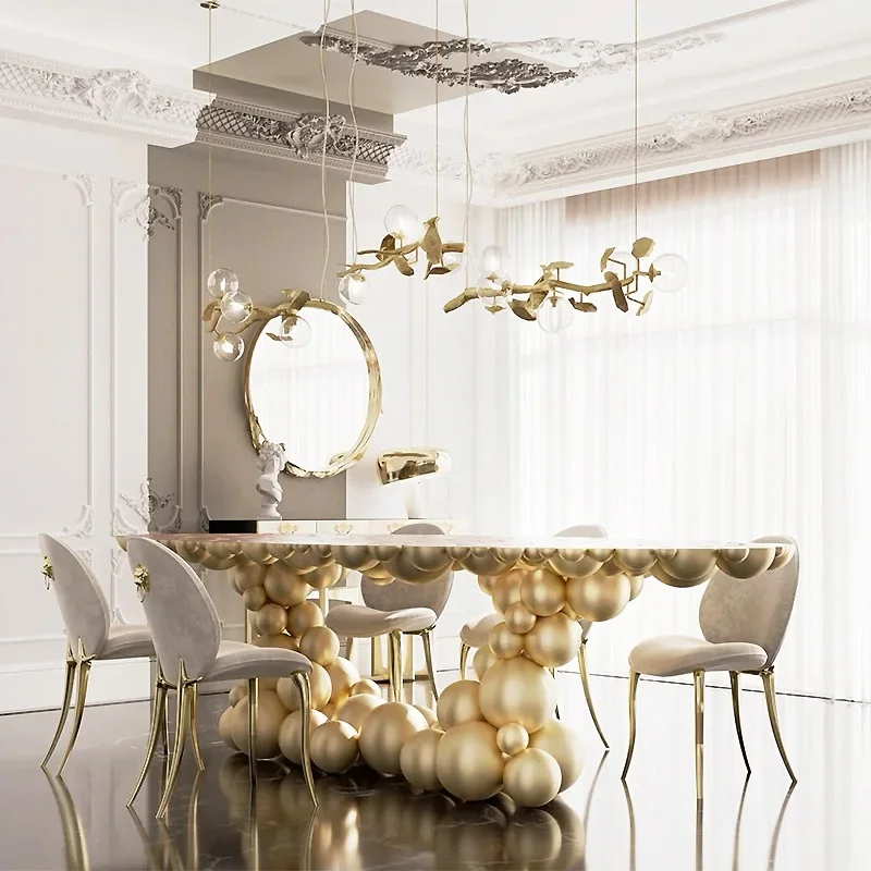 Light luxury stainless steel dining table, household luxury high-end hotel luxury villa high-end irregular dining table