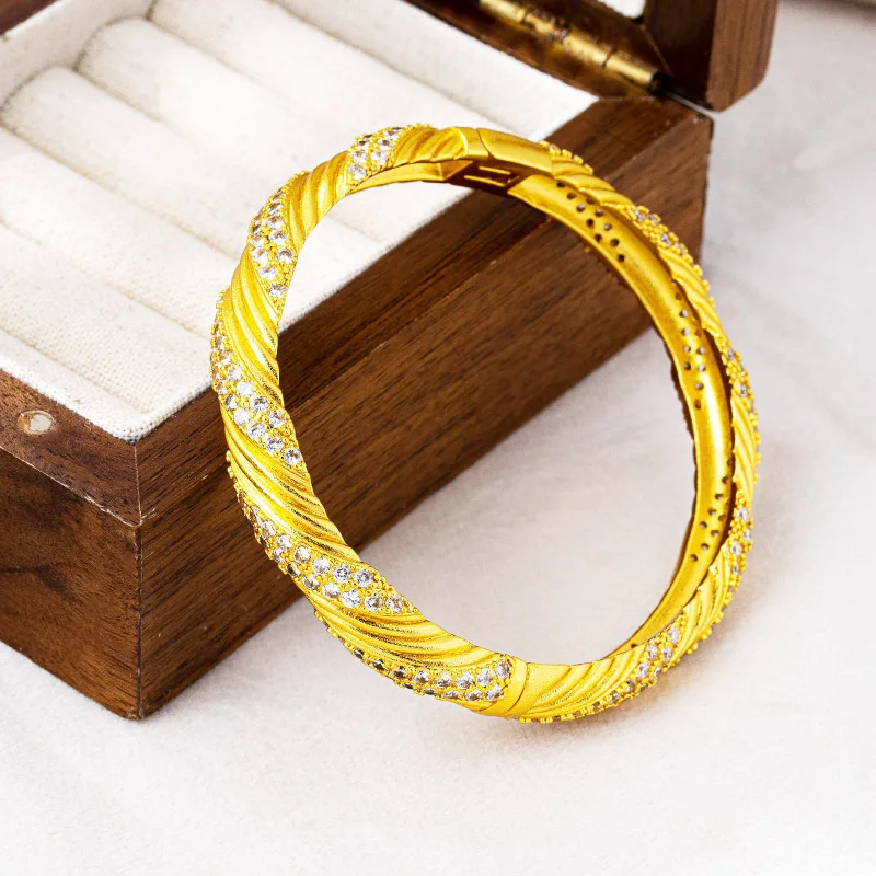 Luxury 24K 9999 Pure Gold real gold Women's Threaded Twist Buckle Bracelet