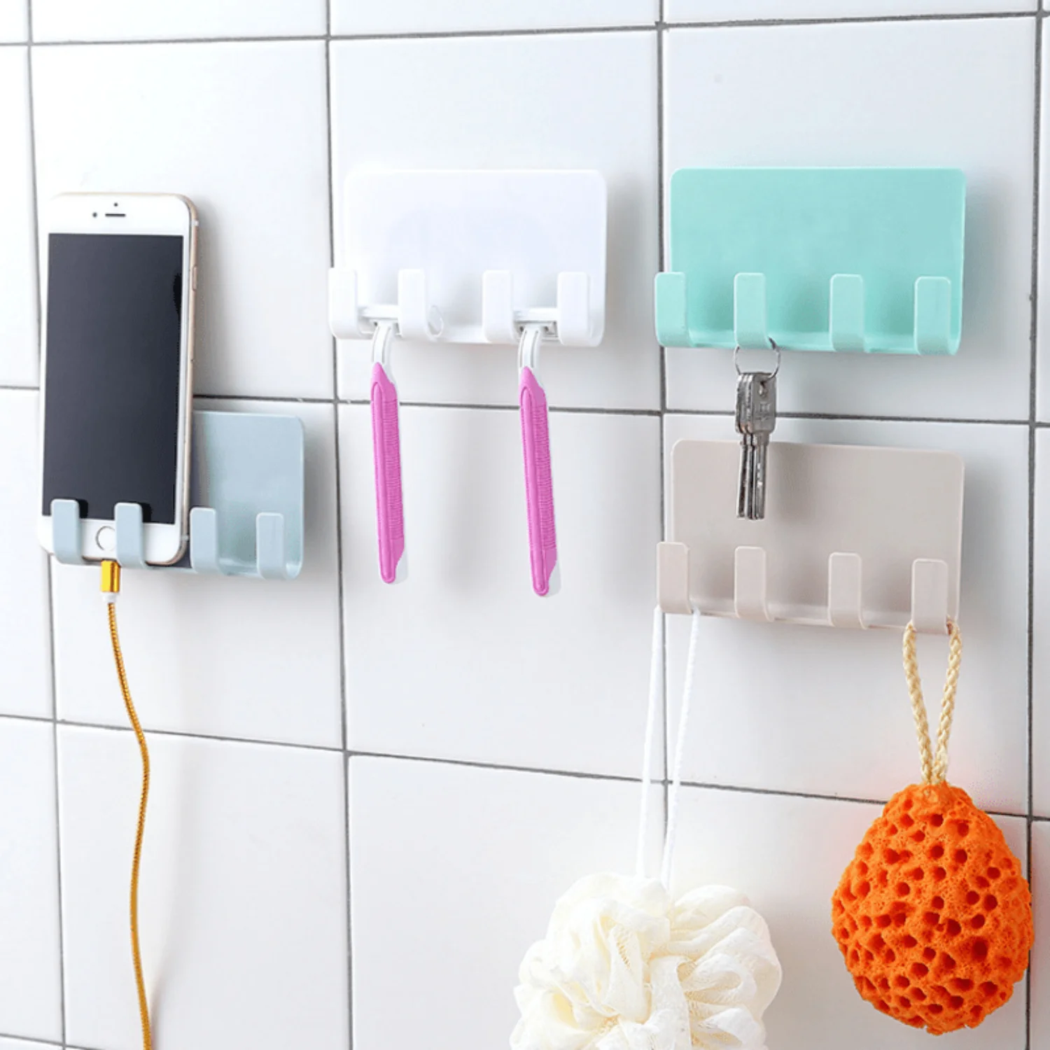 

1pc Wall Mounted Toothbrush Holder with 3 Slots for Toothbrush, Razor, and Power Plug - Convenient Shower Organizer for Bathroom