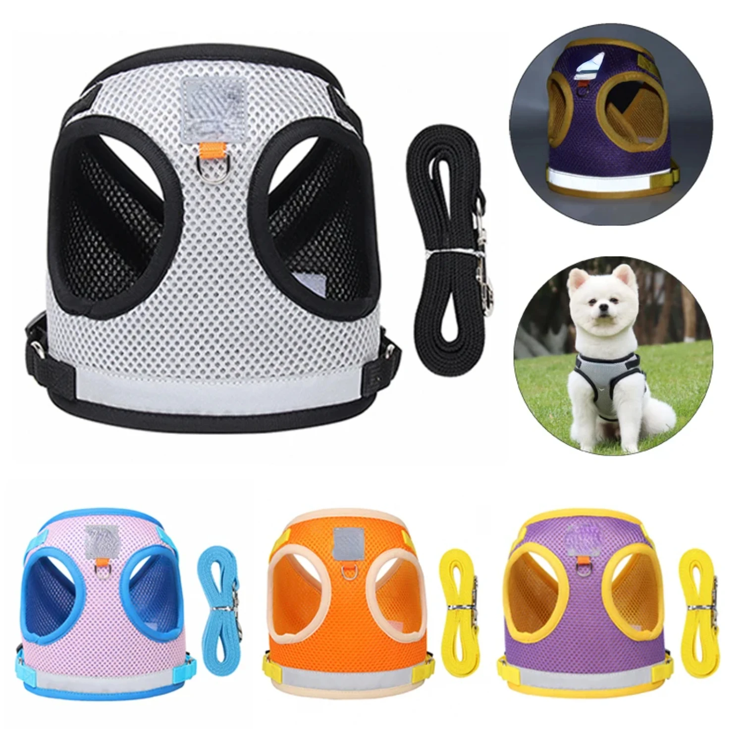 Reflective Safety Pet Dog Harness and Leash Set  Small Medium Dogs Cat Harnesses Vest Puppy Chest Strap Pug Chihuahua Bulldog