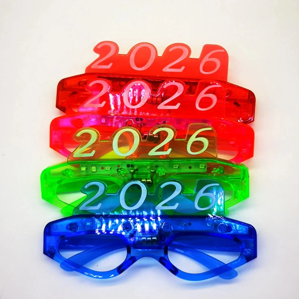 LED lueur 2026 nouvel an lueur lunettes numéro lettre ornements photographiques 2026 LED lueur lunettes coloré éclairer
